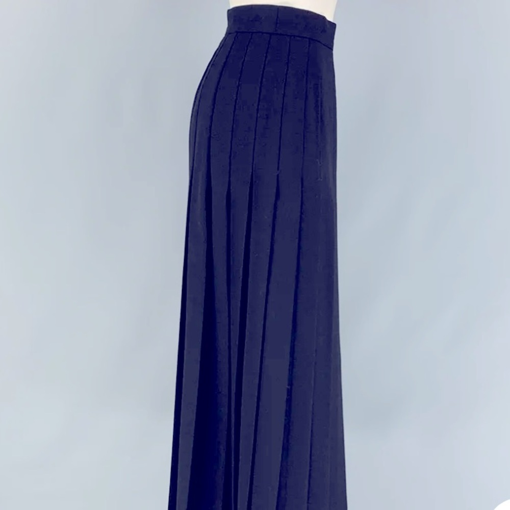 ESCADA Vintage Classic Navy Blue Knife Pleated Wool Gabardine Maxi Skirt - Picture 2 of 10